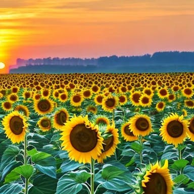 sunflower farm with sunset view